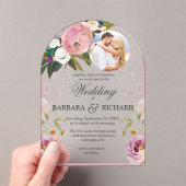 Elegante Arch Pink Foto Blumenbeete Hochzeit Acryleinladungen (Insitu (Handheld))