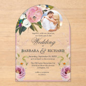 Elegante Arch Pink Foto Blumenbeete Hochzeit Acryleinladungen (Vorderseite)