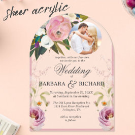 Elegante Arch Pink Foto Blumenbeete Hochzeit Acryleinladungen