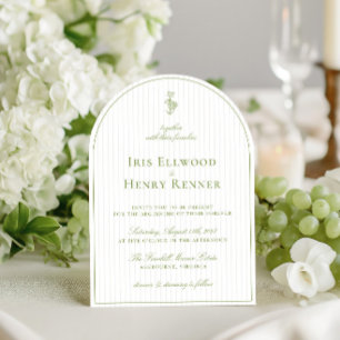 Elegante Arch Sage Green & Beige Stripe Wedding Einladung