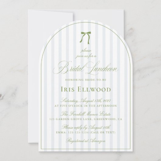 Elegante Arch Sage Green & Blue Bridal Luncheon Einladung (Vorderseite)