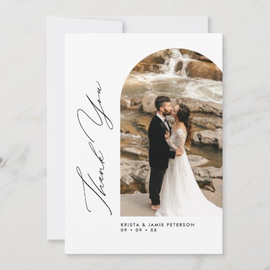 Elegante Arch & Script Foto Hochzeit Dankeschön Ka Dankeskarte (Vorderseite)