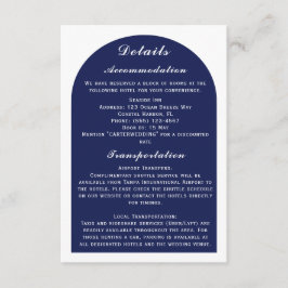 Elegante Arch White & Navy Details zur Hochzeit Begleitkarte