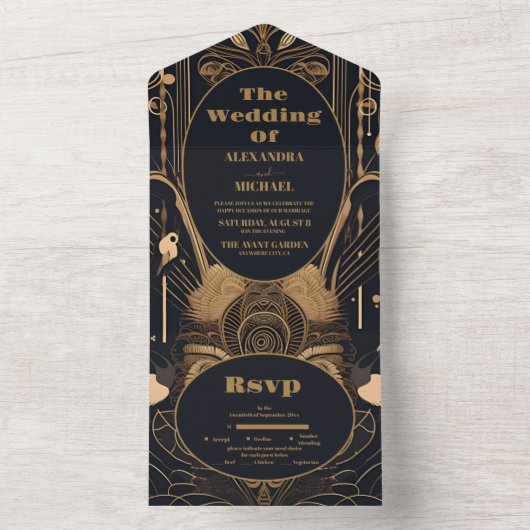 Elegante Art Deco All In One Einladung (Innen Boden)