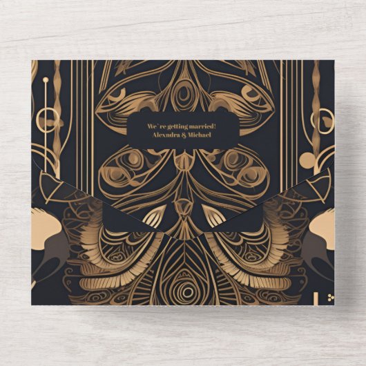 Elegante Art Deco All In One Einladung (Rückseite)