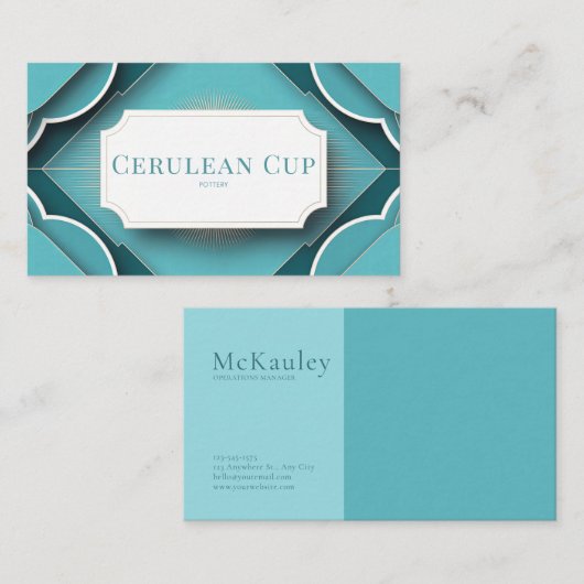 Elegante Art Deco Aquamarin und Gold Visitenkarte (Vorne/Hinten)