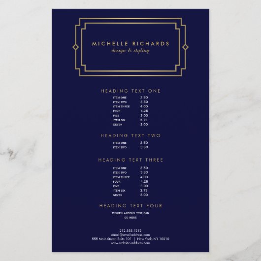 Elegante Art Deco Beruflich Navy/Gold Flyer (Vorne)