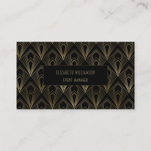 Elegante Art Deco Beruflich | Schwarz und Gold Visitenkarte (Vorderseite)