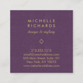 Elegante Art Deco Berufliche Lila Wäsche/Gold Quadratische Visitenkarte (Rückseite)