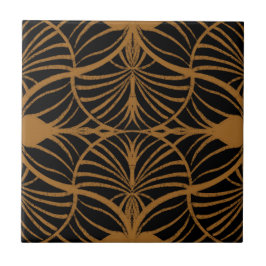 Elegante Art Deco Brown & Black Gouache Scallops Fliese