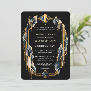 Elegante Art Deco-Casino-Nacht-Gold-QR-Code-Hochze Einladung