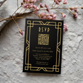 Elegante Art Deco Classic Beige Gold Black QR RSVP Karte