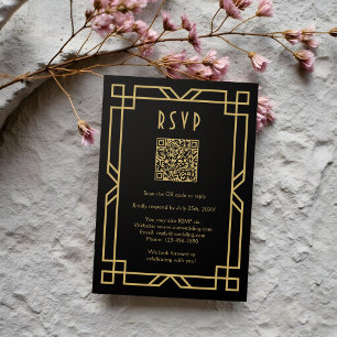 Elegante Art Deco Classic Beige Gold Black QR RSVP Karte