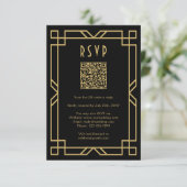 Elegante Art Deco Classic Beige Gold Black QR RSVP Karte (Stehend Vorderseite)