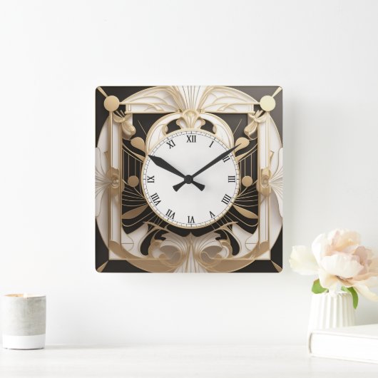 Elegante Art Deco Clock - Schwarze und weiße Imita Quadratische Wanduhr (Zuhause)