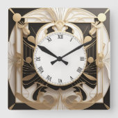 Elegante Art Deco Clock - Schwarze und weiße Imita Quadratische Wanduhr (Vorderseite)