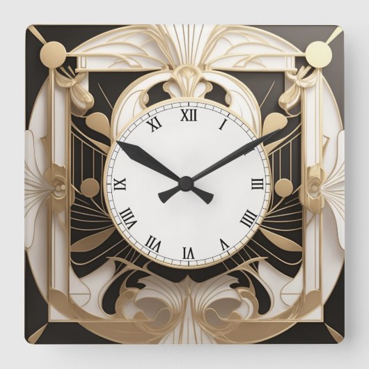 Elegante Art Deco Clock - Schwarze und weiße Imita Quadratische Wanduhr (Vorderseite)