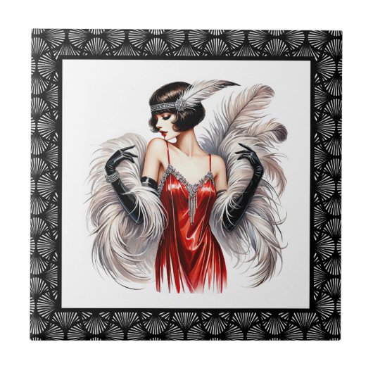 Elegante Art Deco Dame Fliese (Vorderseite)