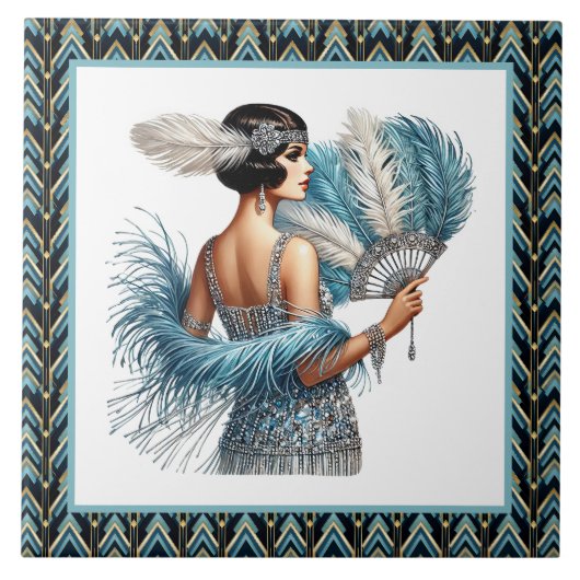 Elegante Art Deco Dame Fliese (Vorderseite)