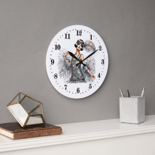 Elegante Art Deco Dame Große Wanduhr