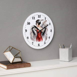 Elegante Art Deco Dame Große Wanduhr