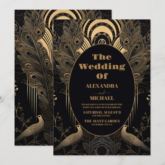 Elegante Art Deco Einladung (Vorne/Hinten)