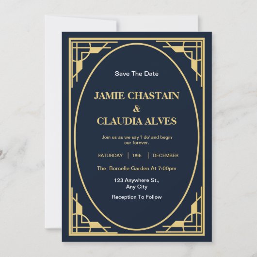 Elegante Art Deco Einladung (Vorderseite)