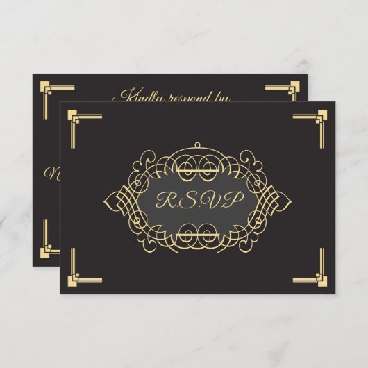 Elegante Art Deco Empfang RSVP Karte (Vorne/Hinten)