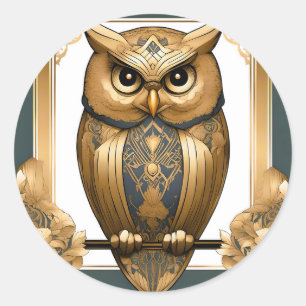 Elegante Art Deco Eule Runder Aufkleber