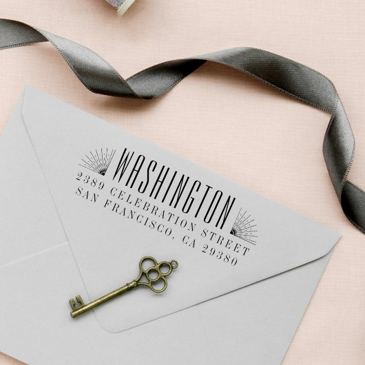 Elegante Art Deco Familienname und Rücksendeadress Permastempel