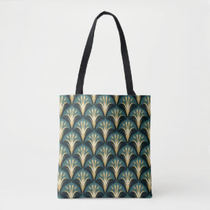 Elegante Art Deco Fan Muster in Gold und Aquamarin Tasche