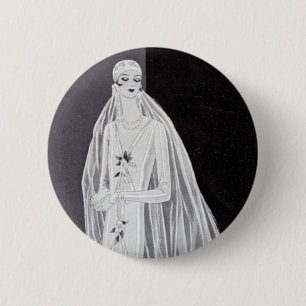 Elegante Art Deco Flapper-Braut-Illustration Button