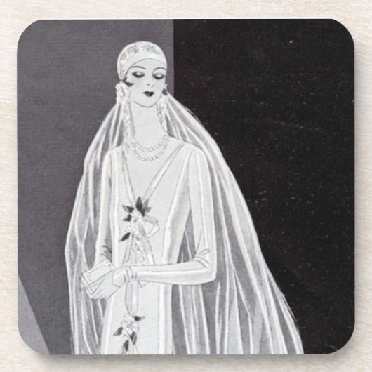 Elegante Art Deco Flapper-Braut-Illustration Getränkeuntersetzer (Vorderseite)