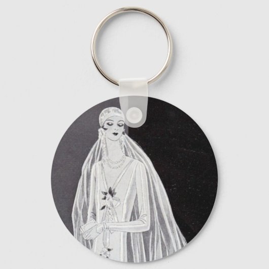 Elegante Art Deco Flapper-Braut-Illustration Schlüsselanhänger (Vorderseite)