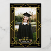 Elegante Art Deco Frame Foto Abschluss REAL Folieneinladung (Vorderseite)