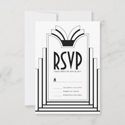 Elegante Art Deco Frame Retro Wedding RSVP Karte (Vorderseite)