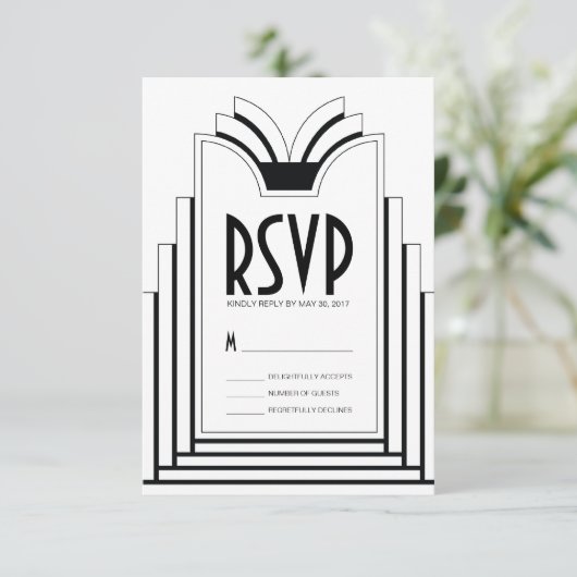 Elegante Art Deco Frame Retro Wedding RSVP Karte (Stehend Vorderseite)