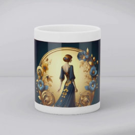 Elegante Art Deco-Frau in Gold und Blau Kaffeetasse