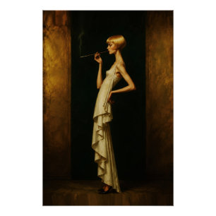 Elegante Art Deco Frau Vintage Glamour-Porträt Poster