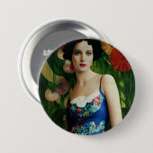 Elegante Art Deco Frauen mit großer Blume Kunst, D Button (Vorne & Hinten)