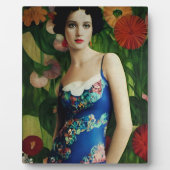 Elegante Art Deco Frauen mit großer Blume Kunst, D Fotoplatte (Vorderseite)