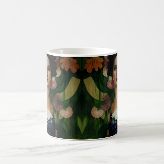 Elegante Art Deco Frauen mit großer Blume Kunst, D Kaffeetasse (Mittel)