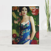 Elegante Art Deco Frauen mit großer Blume Kunst, D Karte (Vorderseite)