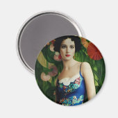 Elegante Art Deco Frauen mit großer Blume Kunst, D Magnet (Vorderseite/Rückseite)