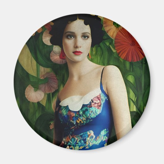 Elegante Art Deco Frauen mit großer Blume Kunst, D Magnet (Vorne)