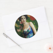 Elegante Art Deco Frauen mit großer Blume Kunst, D Runder Aufkleber (Umschlag)