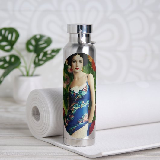 Elegante Art Deco Frauen mit großer Blume Kunst, D Trinkflasche (Yoga)