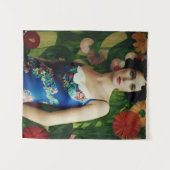 Elegante Art Deco Frauen mit großer Blume Kunst, D Wandteppich (Vorderseite (Horizontal))