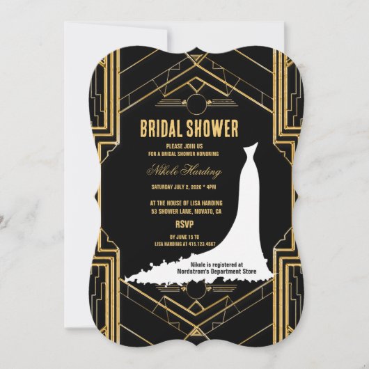 Elegante Art Deco Gatsby Brautparty Card Einladung (Vorderseite)