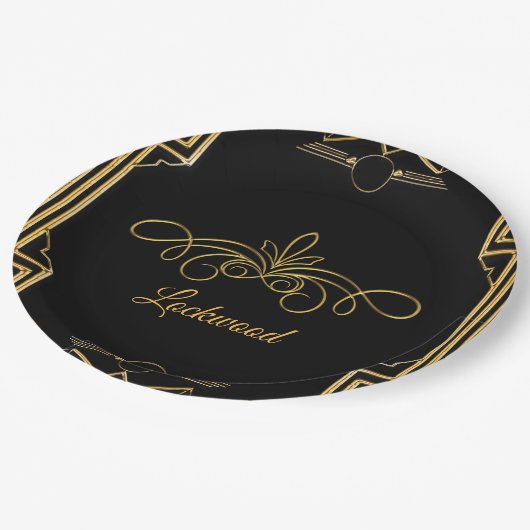 Elegante Art Deco Gatsby Hochzeitspapier-Teller Pappteller (Schrägansicht)